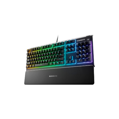 SteelSeries Apex 3 RGB Gaming Keyboard – 10-Zone RGB Illumination – IP32 Water Resistant – Premium Magnetic Wrist Rest (Whisper Quiet Gaming Switch)