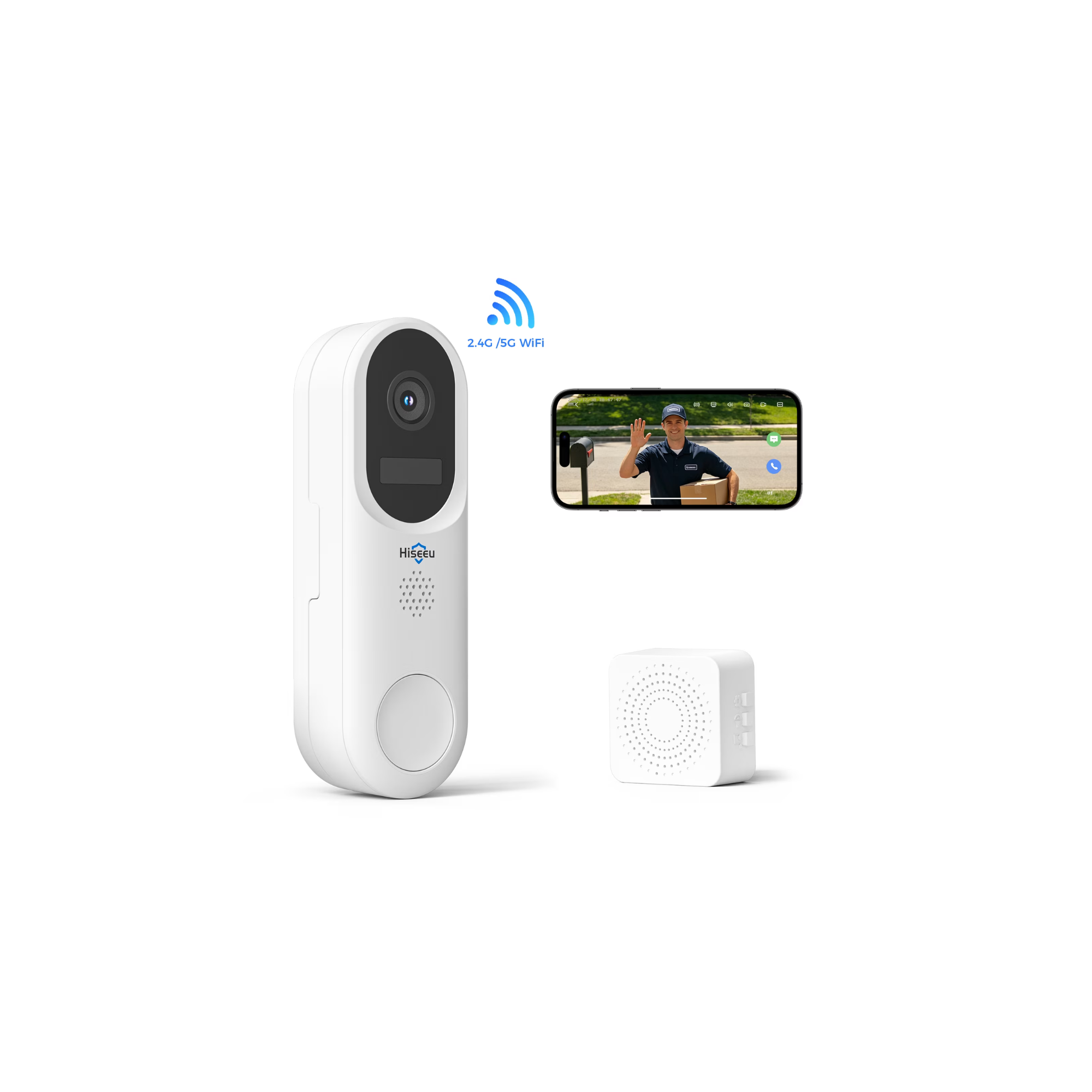 Hiseeu 4MP Video Doorbell Camera with 2-Way Audio, 2.4G/5G Dual Band WiFi, Easy Installation, Night Vision and Cloud Storage for Home Security