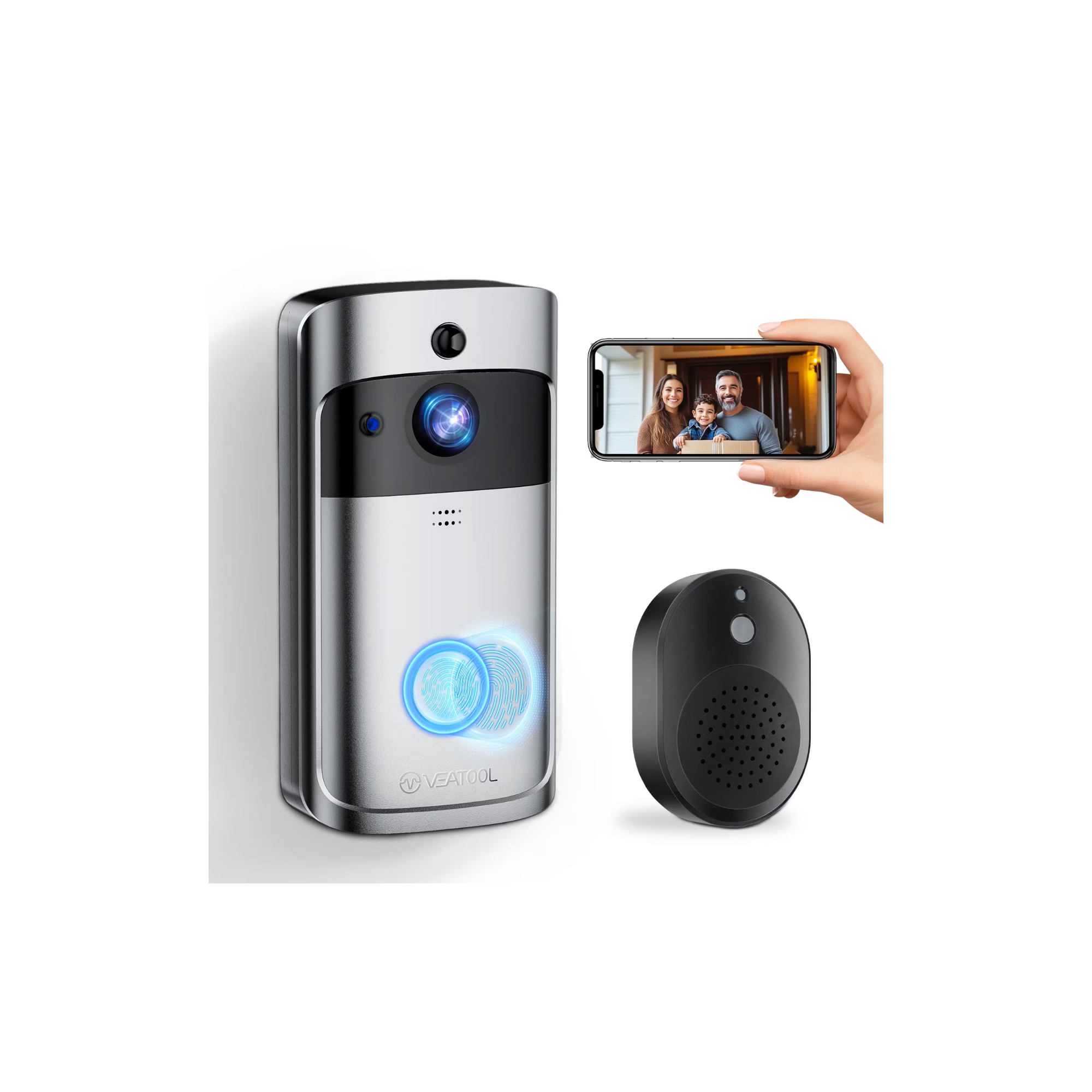 VEAT00L Doorbell Camera Wireless , 1080P Video Doorbell with Chime, Front Door Camera, 2-way Audio, Instant Alert,PIR Motion Detection,Night Vision,Battery-Powered Smart Doorbell