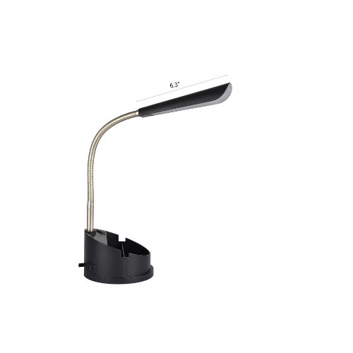 Mainstays LED Desk Organizer Lamp with Power Outlet, Black Finish