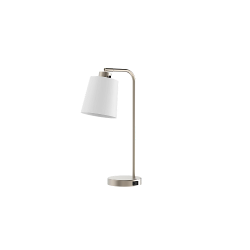 Better Homes and Gardens Modern Desk Lamp with AC Outlet, Brushed Nickel Base, Fabric Shade, 18.26 Inches