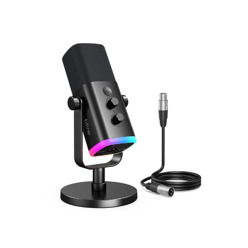 FIFINE AM8 XLR USB Dynamic Microphone for Computer PC PS5, Gaming/Podcast Mic with Clear Voice, RGB Light, Headphone Jack, Mute Button, Desktop Stand for Streaming, Music Recording