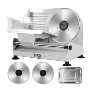 CUOCCO PRO 200W Electric Meat Slicer Machine - Home Food Slicer with Dual Blades, 0-15mm Adjustable, Detachable for Easy Cleaning, Child Safety Lock, Includes Stainless Steel Tray