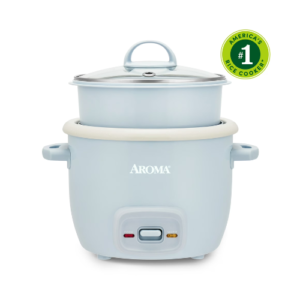 AROMA® 4-Cup Cooked, 2-Cup Uncooked Rice Cooker & Food Steamer with Bonded Granite® Nonstick Ceramic & Pop-Up Steam Tray - Blue