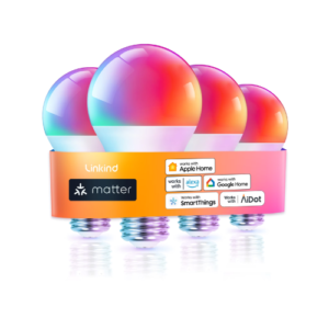 Smart Light Bulbs, Linkind Matter Wifi Color Changing LED Light Bulbs, 9W (60Watt Eqv), A19 E26 RGB Dimmable Smart Light Bulbs Work with Alexa, Google Home, Smartthings, Music Sync, 4 Pack